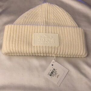 Coach Patch Logo Ribbed Beanie Fold Over Cuff Color Chalk OS NWT